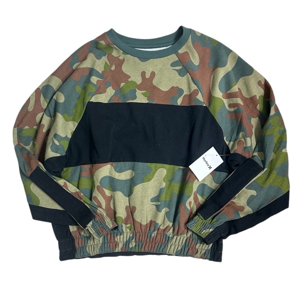 HURLEY Women’s One & Only Dolman Camo Fleece Crewneck Sweatshirt NWT - Picture 2 of 16
